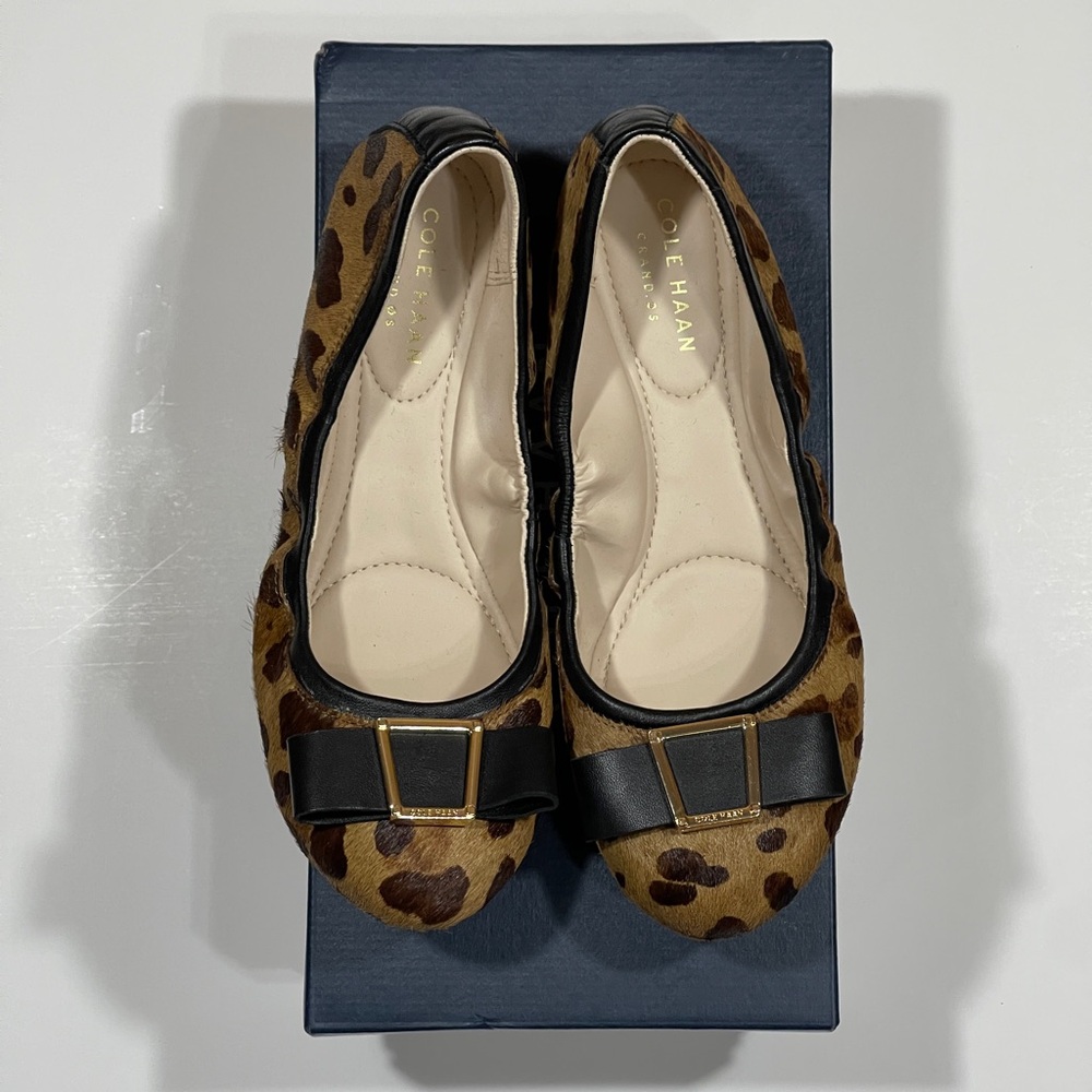 Cole Haan Brown and tan leopard print flats with gold buckle